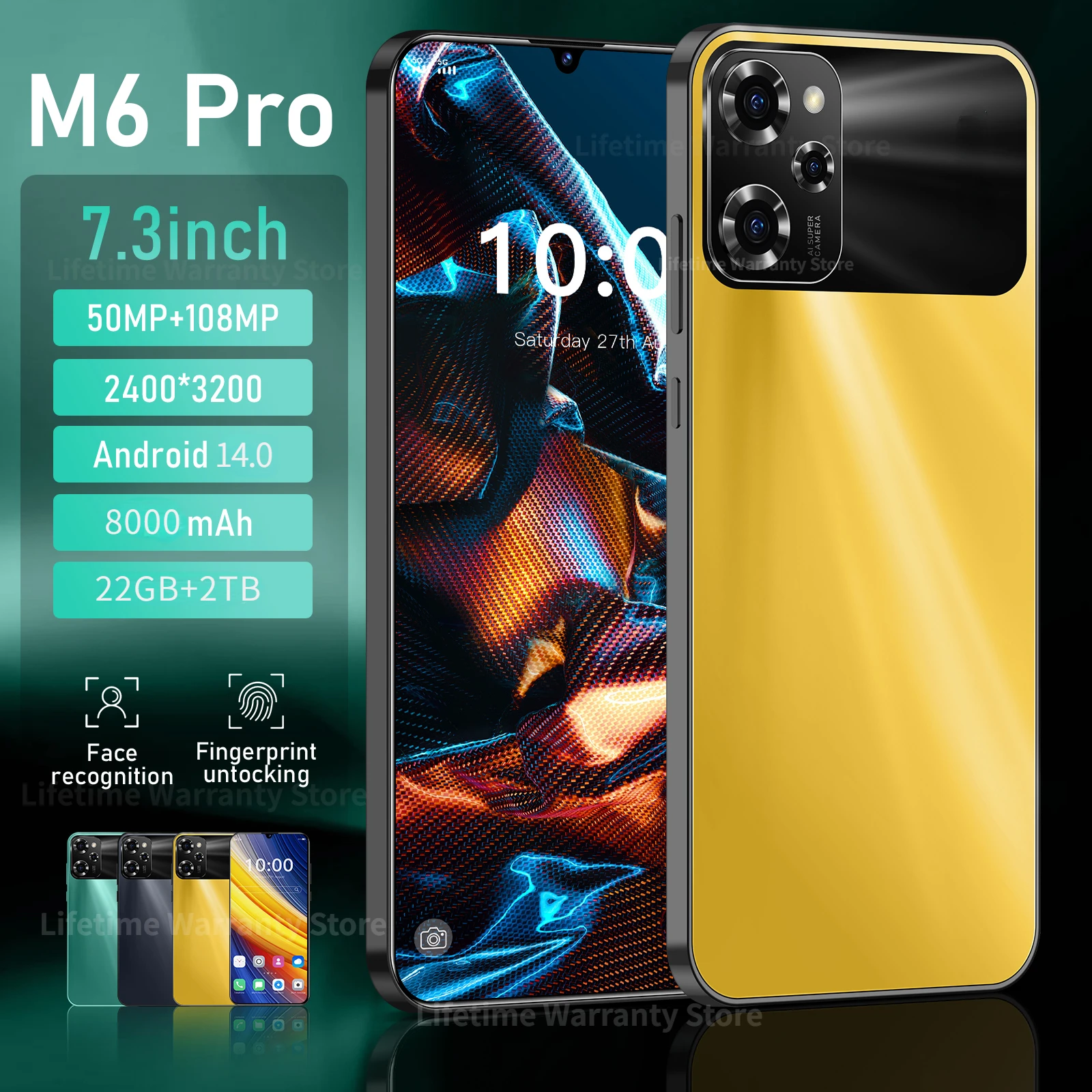 

2024 NEW Global M6 Pro 5G Smart Phone Deca Core 16GB+1TB 7.3 Inch Smart phones Android 14 Mobile Phone 8000mAh Battery Face lD