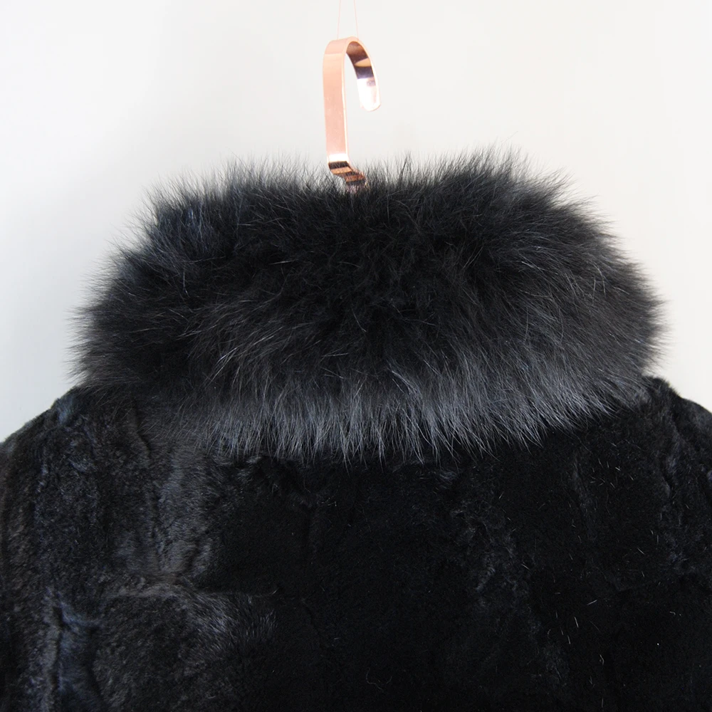 New Women Winter Thick Natural Real Rex Rabbit Fur Coat Lady Warm Quality 100% Genuine Rex Rabbit Fur Jacket With Fox Fur Collar