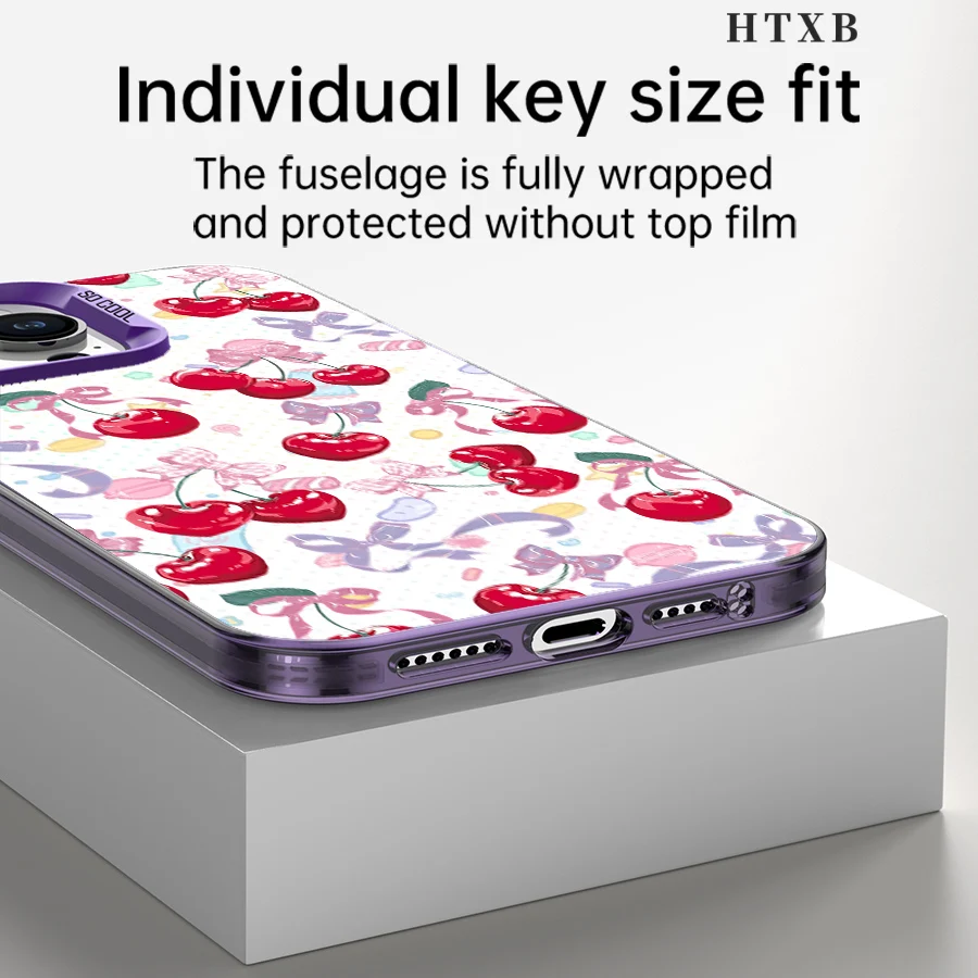 أزهار الكرز الحمراء الساطعة والقوس الأزرق الفاتح لهاتف iPhone 17 إلى 11 Pro Max Plus