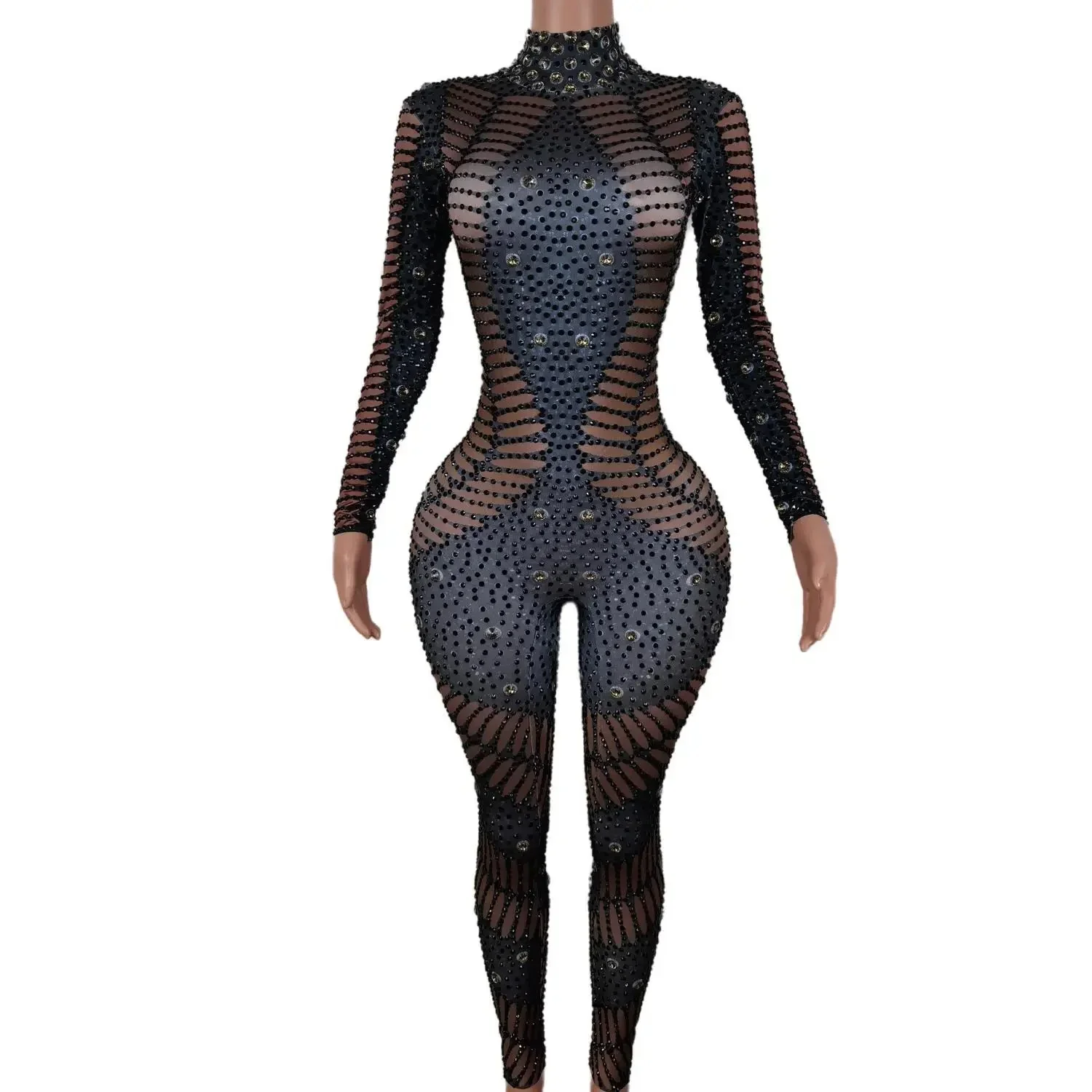 

Luxury Sparkle Long Sleeve Rhinestone Pearl Jumpsuit Women Sexy Crystal Lady Club Party Birthday Performance Drag Queen Clothing