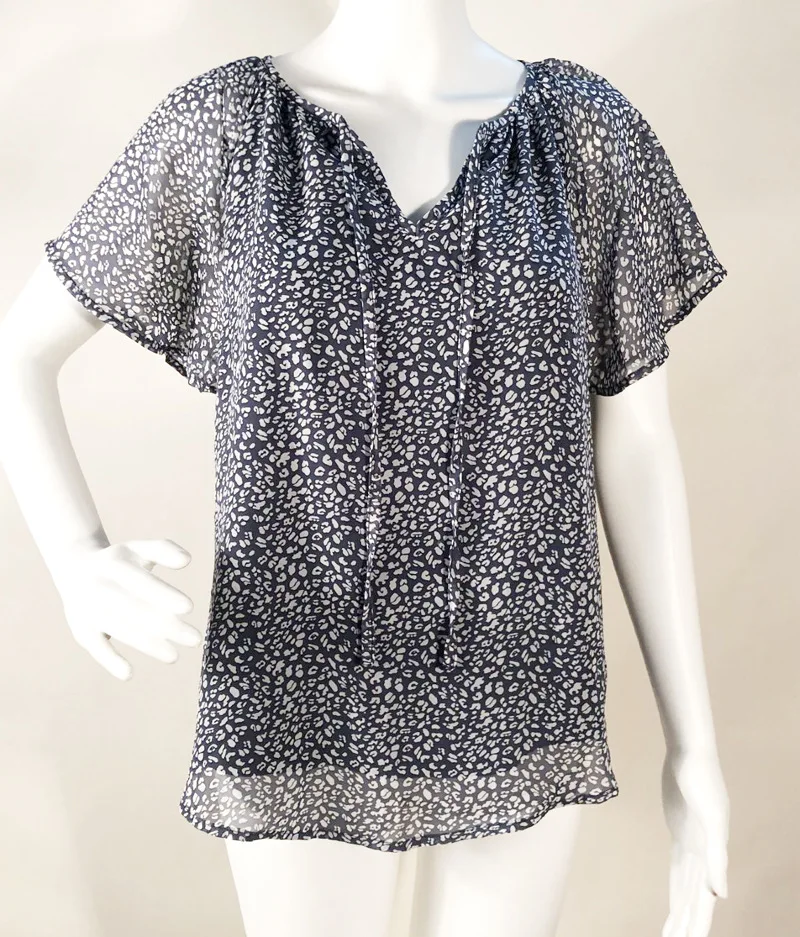 Camisa de gasa con cuello en V informal Floral para mujer, Top de manga corta suelto y Simple, Verano