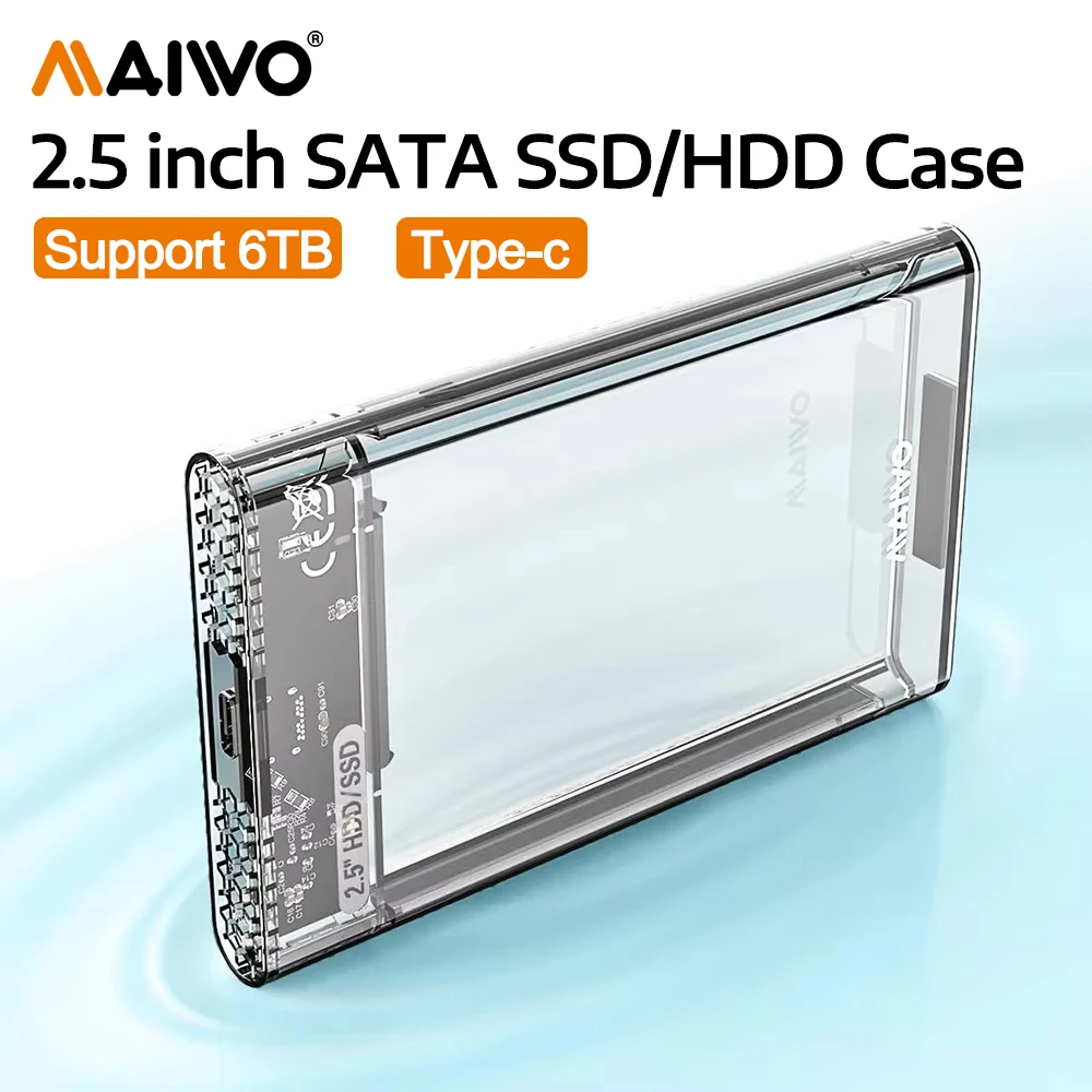 

Корпус внешнего жесткого диска MAIWO для 7 мм, 9,5 мм, 2,5 дюйма, SATA SSD/HDD, 5 Гбит/с, USB C-SATA, чехол для хранения адаптера, емкость 6 ТБ