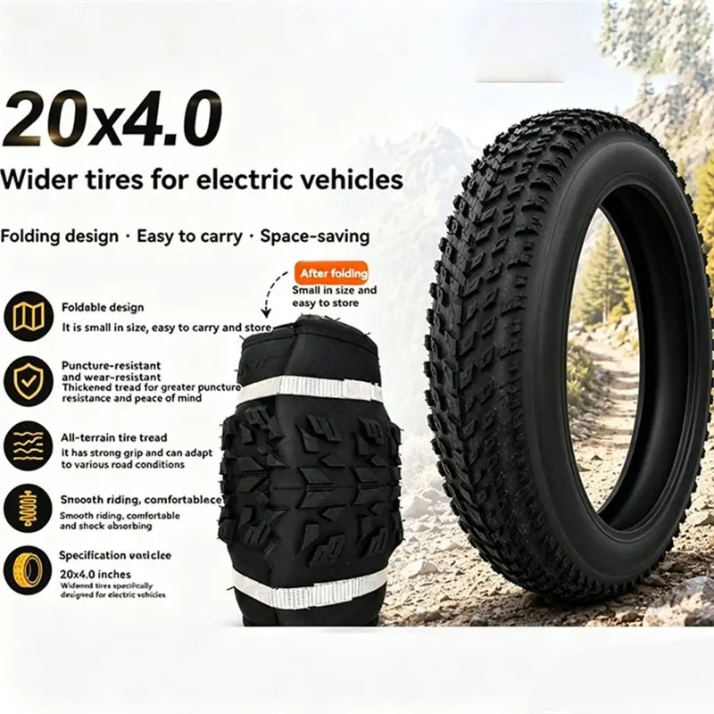 HOES-Foldable 20" X 4.0 Fat Tire For E-Bike, All-Terrain Mountain, Snow Beach Bicycle, Puncture Resistant Wide Design