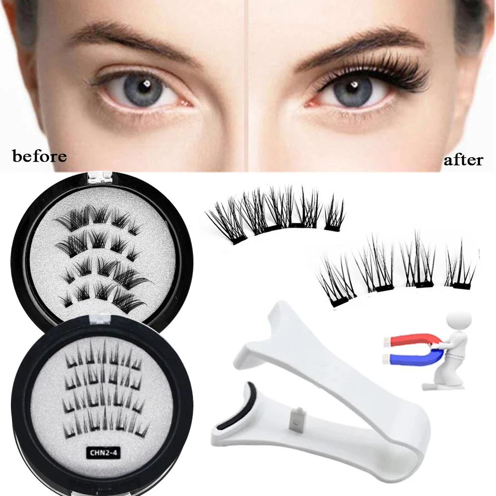 New Kit 3D Natural Effect Magnetic Reusable Eye Makeup False Lashes Beauty Eyelashes Supplies