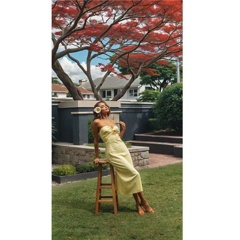 ABP-Twist Abiti midi con scollo a cuore senza spalline sul davanti per le donne Abito in lino con tubo ritagliato smock Invitato al matrimonio