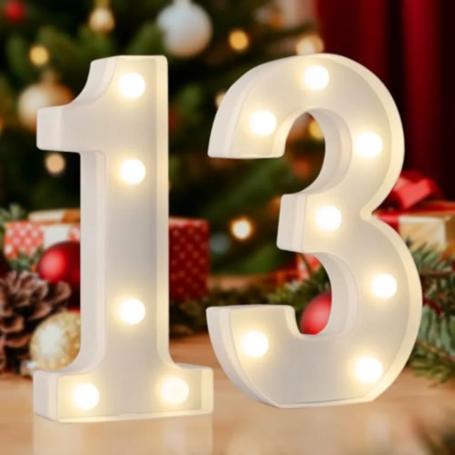 

LED Marquee Number 13 Light, 13th Birthday Letter Lights for Girls Boys, Warm White Small Lighted 13 Number Sign for Anniversar