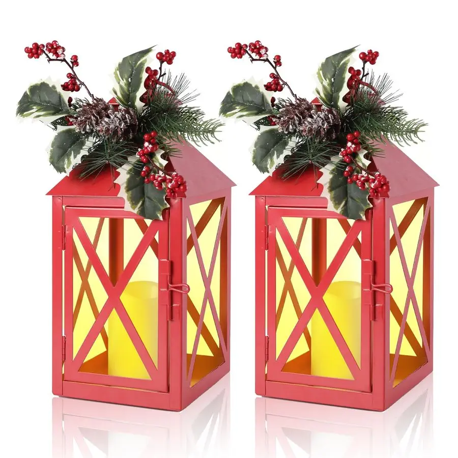 

Рождественский фонарь, 2 упаковки, подвесные мерцающие свечи-фонарики, декоративные металлические винтажные светильники на батарейках, зонтичные фонари для