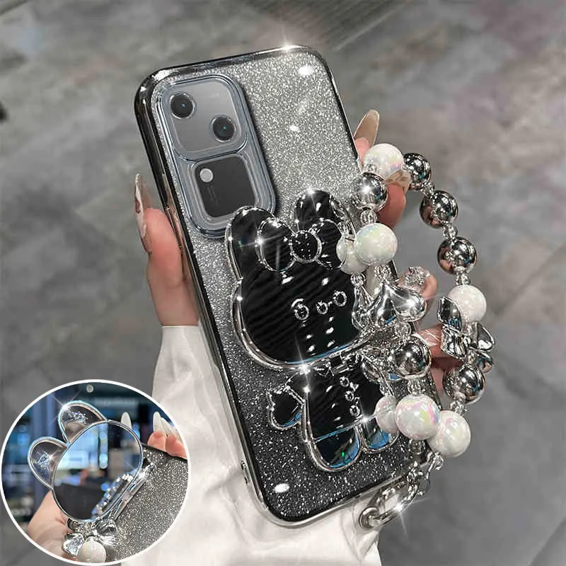 V 30 Mirror Glitter Stand Case For Vivo v30 pro Bracelet Lanyard Cover For V30 V29 Lite V40 SE V30E Y28 Y18 shockproof Case