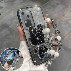 V 30 Mirror Glitter Stand Case For Vivo v30 pro Bracelet Lanyard Cover For V30 V29 Lite V40 SE V30E Y28 Y18 shockproof Case