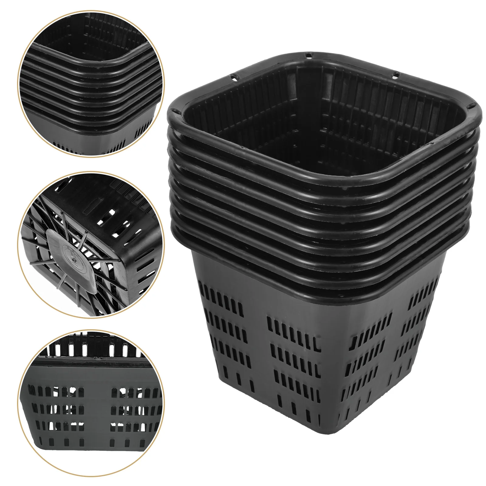 

8 Pcs Square Hydroponic Vegetable Planting Baskets 140mm Black Plastic Net Pots for Balcony Greenhouse