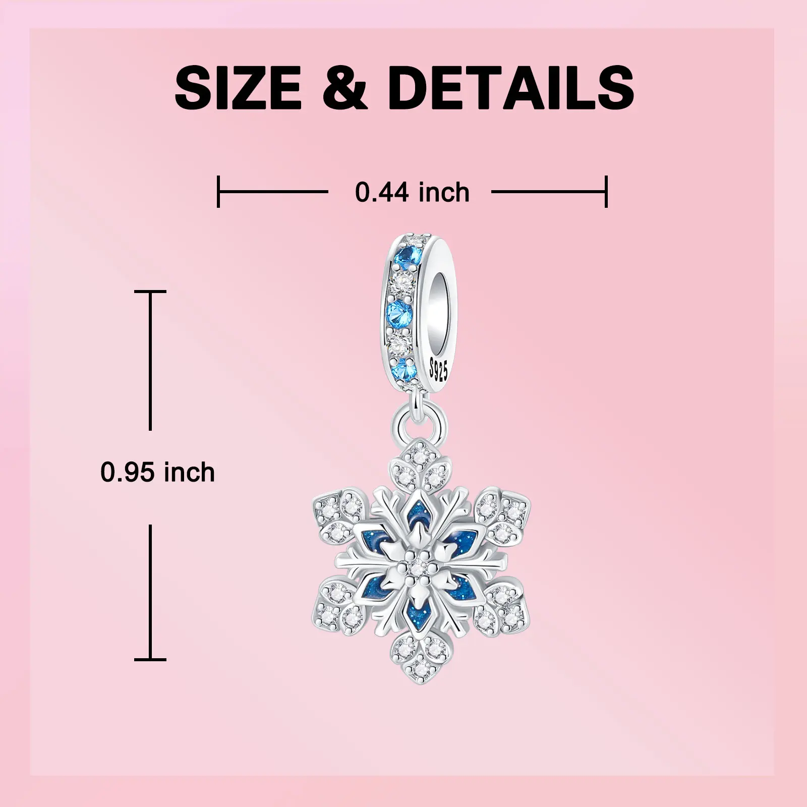 Original 925 Sterling Silver Snowflake Charms Blue Zircon Inlaid Pendant Charms Fit DIY Bracelet Necklace Jewelry Gift Marking