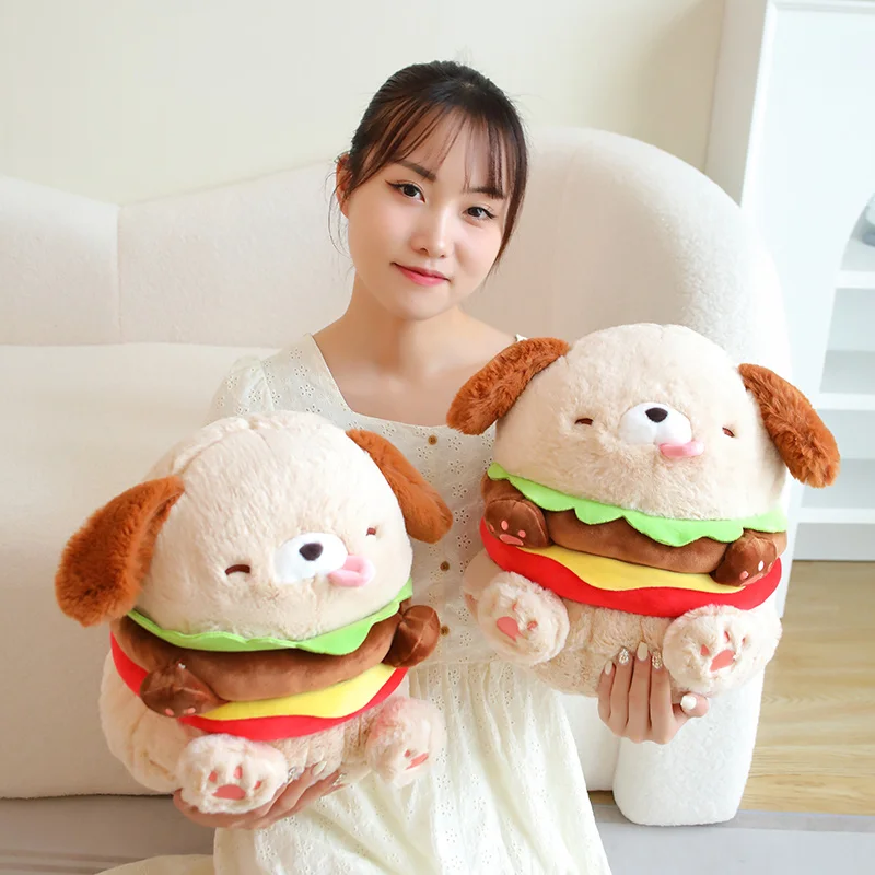 ハンバーガー犬のぬいぐるみ,ハンバーガーの子犬の枕,ソファのクッション,かわいい部屋の装飾,男の子と女の子のための誕生日プレゼント