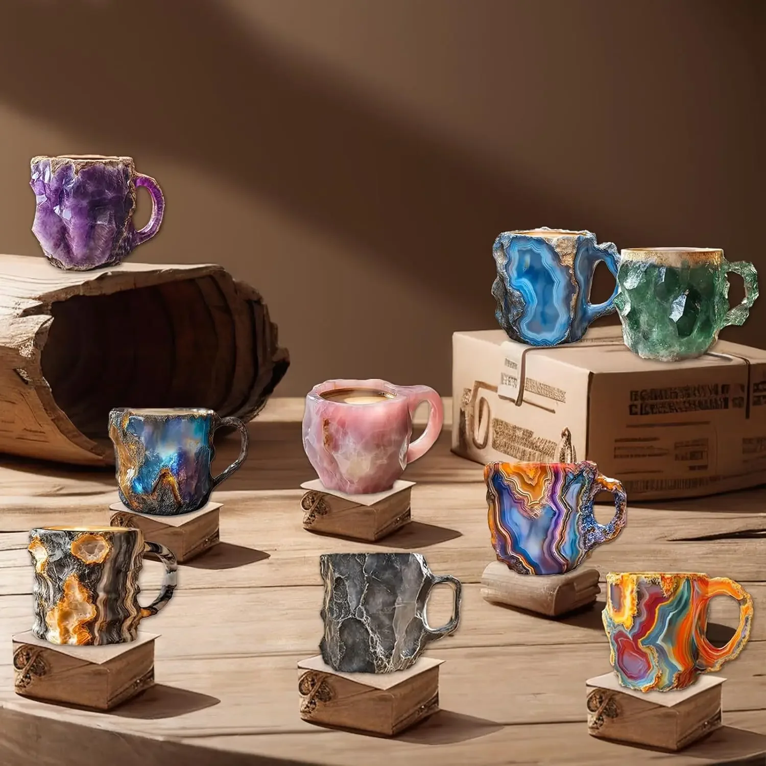 400ML Mineral Crystal Coffee Mugs New Resin Creative Multi Color Relief Printing High-capacity Water Cup Colourful Birthday gift