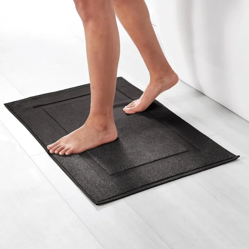 Banded Bathroom Bath Rug Mat, Midnight Black, 31 inches L x 20 inches W