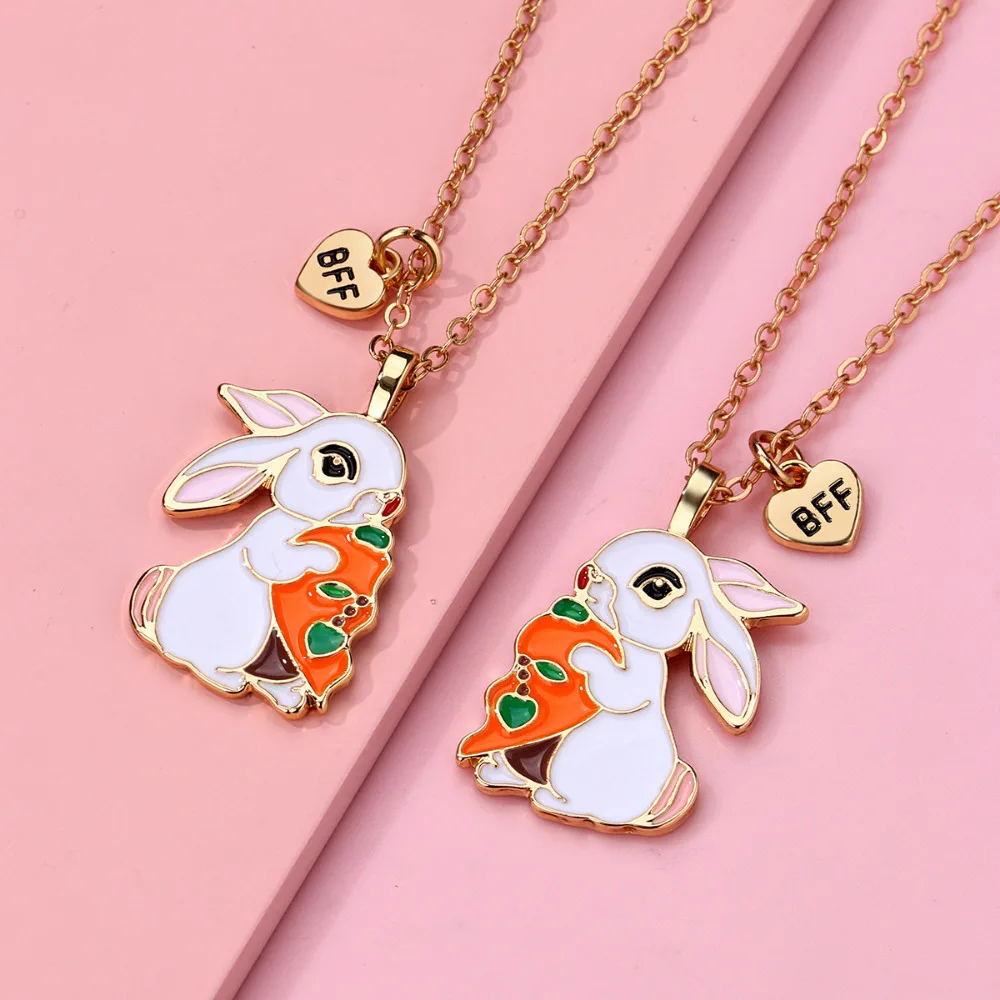 Lovecryst 2 قطعة/المجموعة لطيف الحيوان أرنب عناق الجزر خياطة أفضل صديق قلادة BFF الصداقة مجوهرات هدايا للفتيات #4