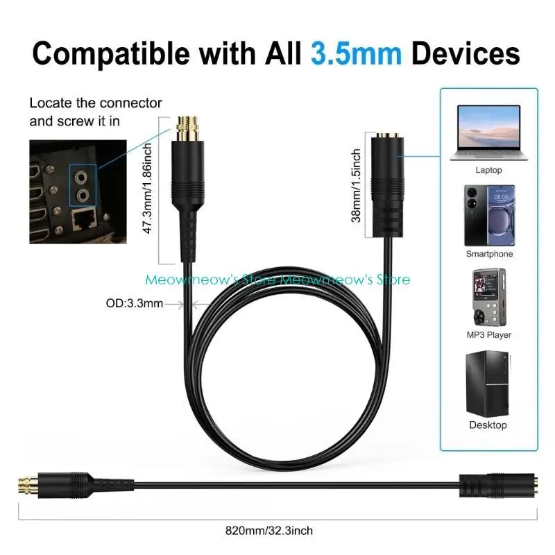 W91A 1/8inch AuxiliaryAudios Extension Cable 3,5 mm Mono mannelijk tot vrouwelijke kabel 80