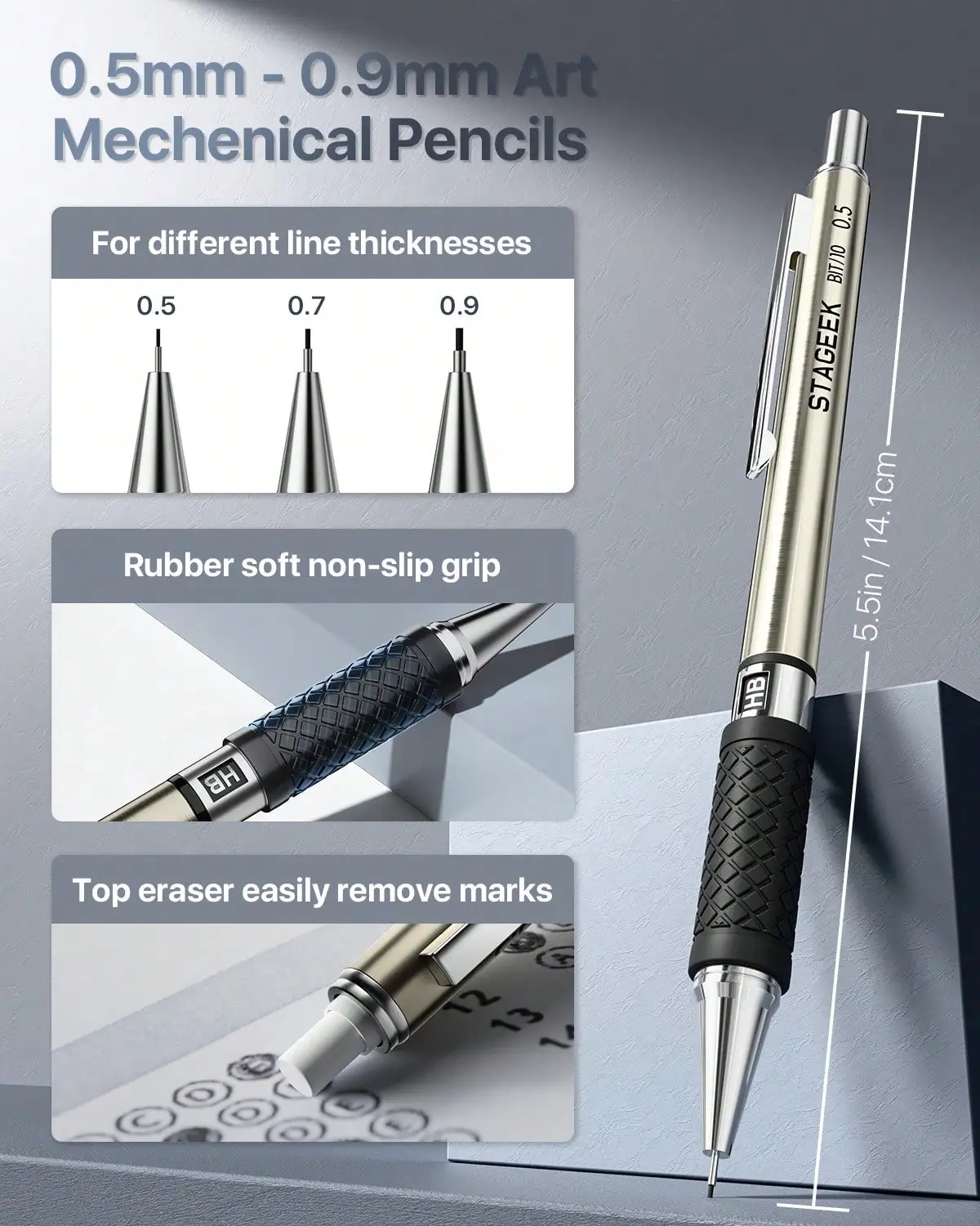 34PCS Art Mechanical Pencil Set, Drafting Pencil 0.5, 0.7, 0.9MM & 3PCS 2.0MM Mechanical Drawing Pencils With 384PCS Leads (6B 4B 2B HB 2H 4H Color) For Artist Sketching Drawing