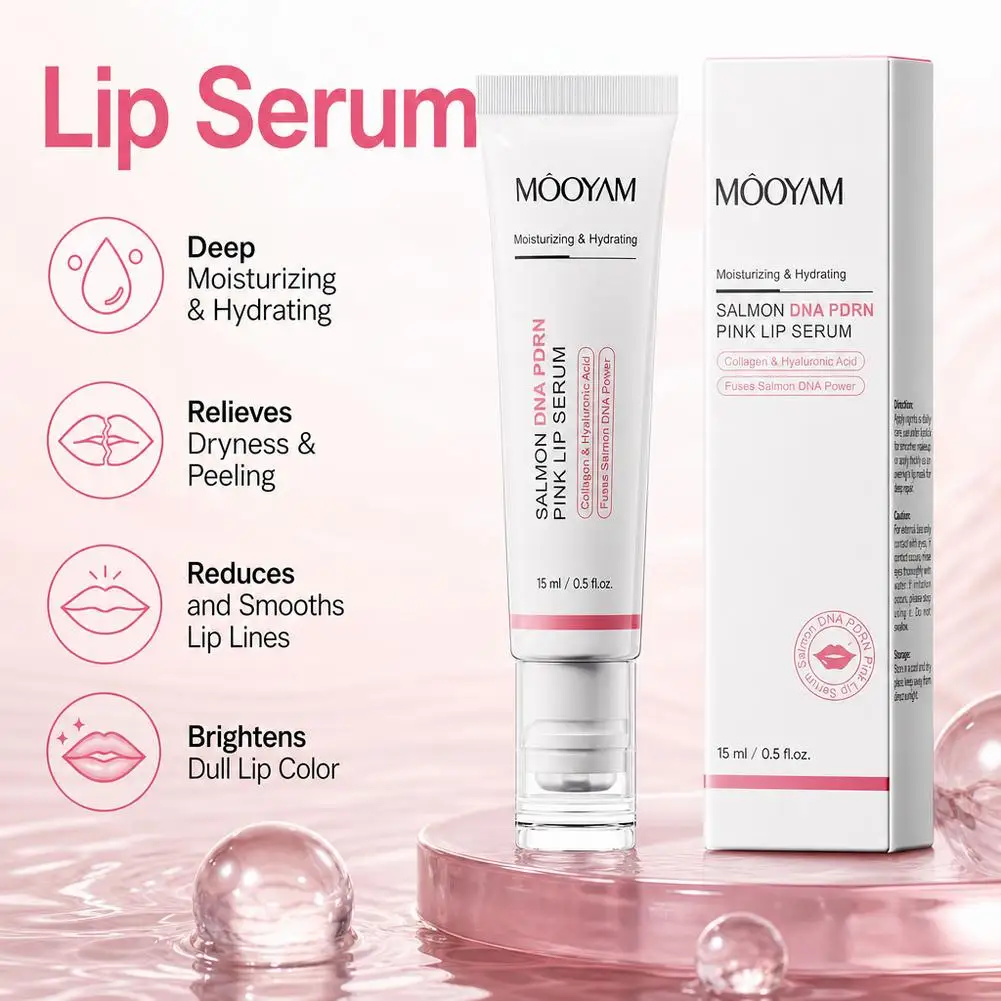 Moisturizing Salmon DNA PDRN Lip Serum Collagen Hyaluronic Acid Nourishing Repair Essence for Chapped Dry Lips 15ml