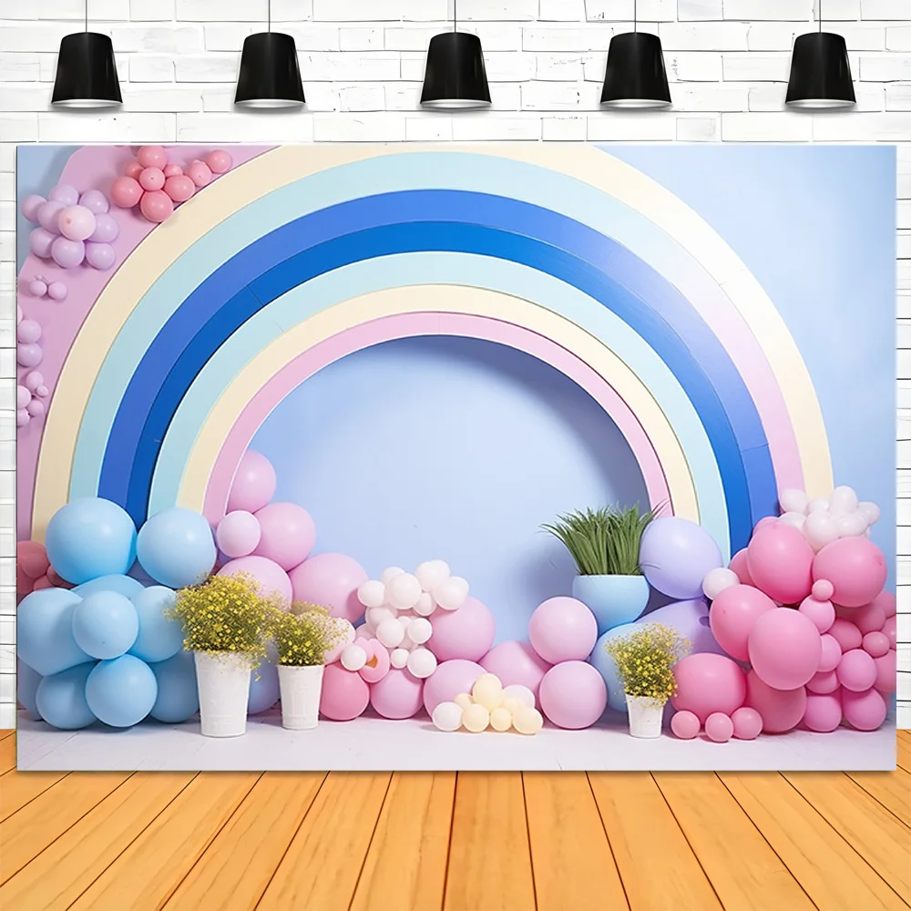 

Baby Room Happy Birthday Photography Backdrops Props Newborn Party Decoration Balloons Arch Floral Theme Photo Background QQ-06