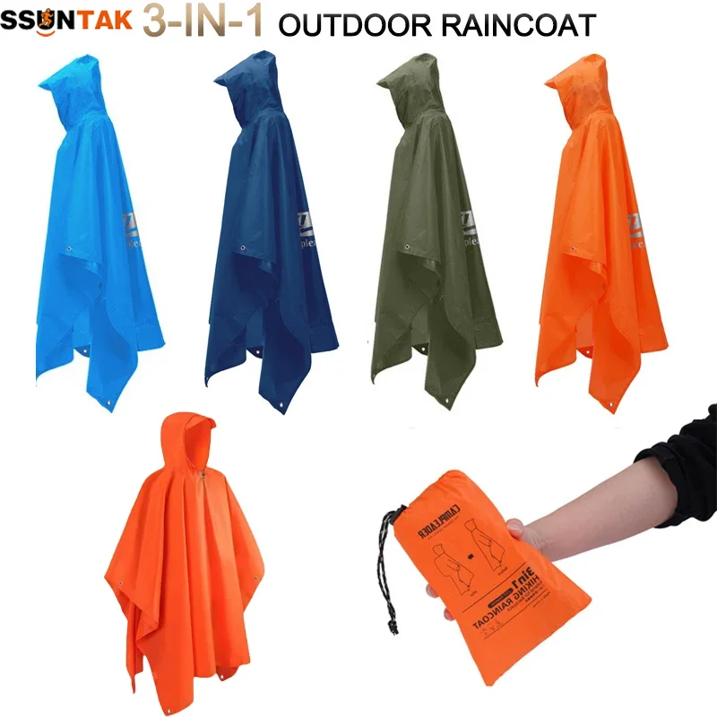 

SSUNTAK Waterproof Rain Poncho-Lightweight Hiking Raincoat,Ground Mat,Sun Shelter for Camping,Outdoor Emergency Fish Men Women
