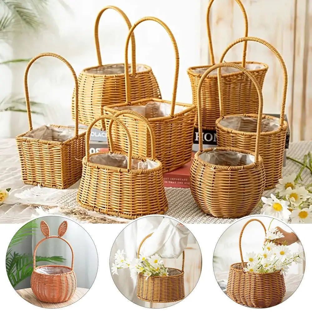 Rattan Flower Storage Basket Hamper Basket Multi-functional Wicker Flower Basket Picnic Basket Rustic Flower Basket