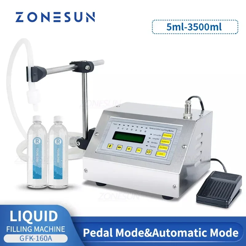 ZONESUN GFK-160A 5-3500ml Small Digital Control Liquid Filling Machine Juice Water Bottle Dosing Filler 2.8L/min Diaphragm Pump