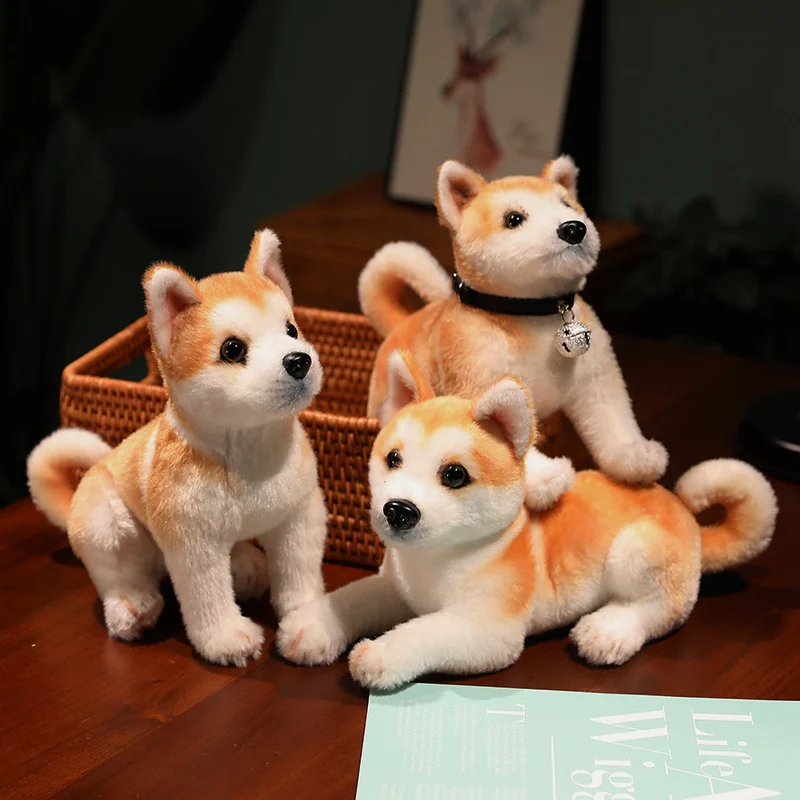 Lifelike Akita Dog Stuffed Animal Plush Toy Cute Simulation Puppy Shiba Inu Fluffy Appease Baby Doll Birthday Gifts For Children