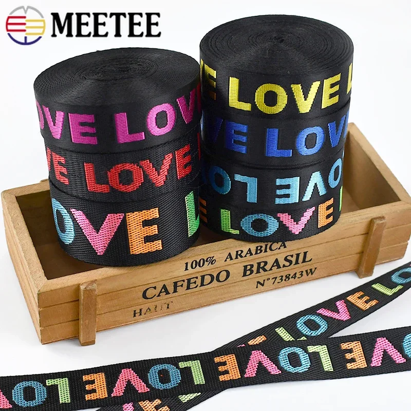 5/10Yards 25/38mm Meetee Nylon Jacquard Webbing for Sewing Garment Belt Ribbon Band Bag Strap LOVE Decor Tape DIY Accessories