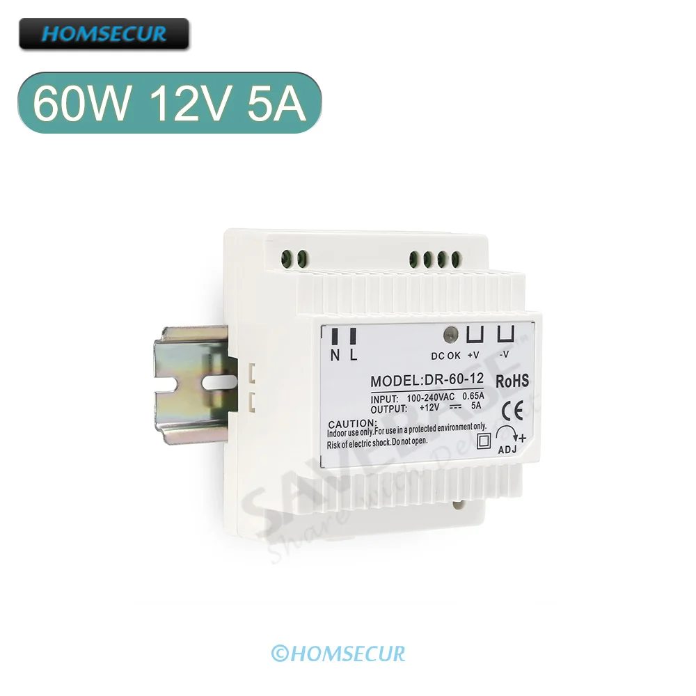 

DR-60 60W Industrial DIN Rail Switching Power Supply Input 100-240V AC Output DC12V 5A For Video Door Intercom&Access Control