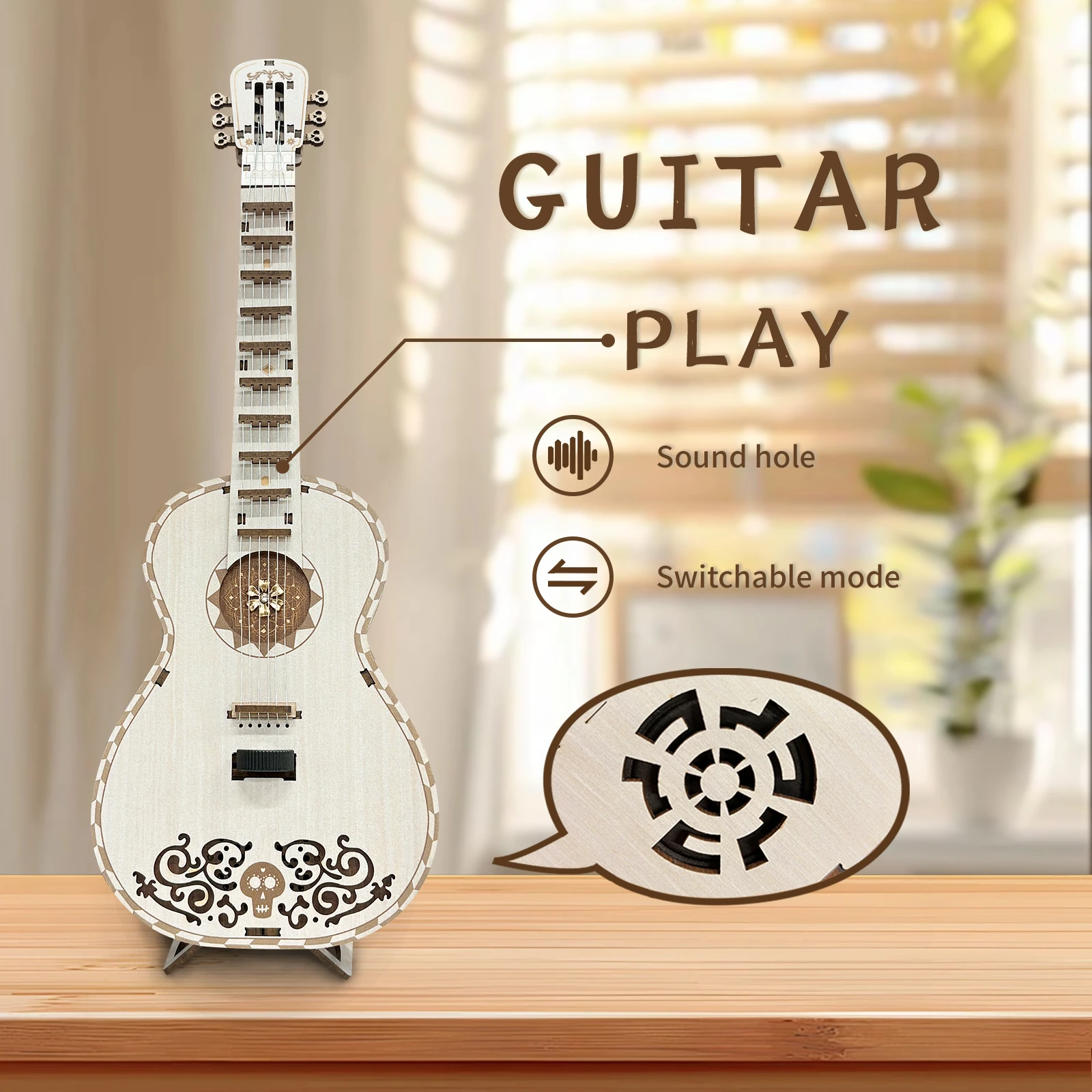 DIY Drewniany Miniaturowy Model Gitarowy Instrument Muzyczny Możliwość Grań Puzzle 3D Domek dla Lalek z Meblami na Prezent Urodzinowy dla Przyjaciół