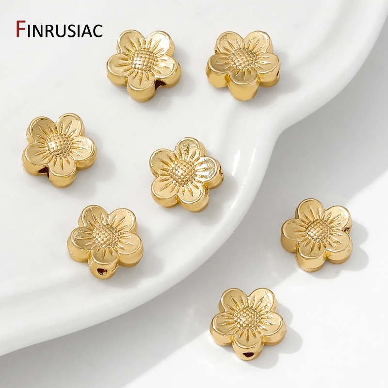 14K مطلية بالذهب النحاس زهرة خزر عازل ، فواصل مسطحة الخرز سوار ذاتي الصنع قلادة صنع الملحقات ، لوازم للمجوهرات