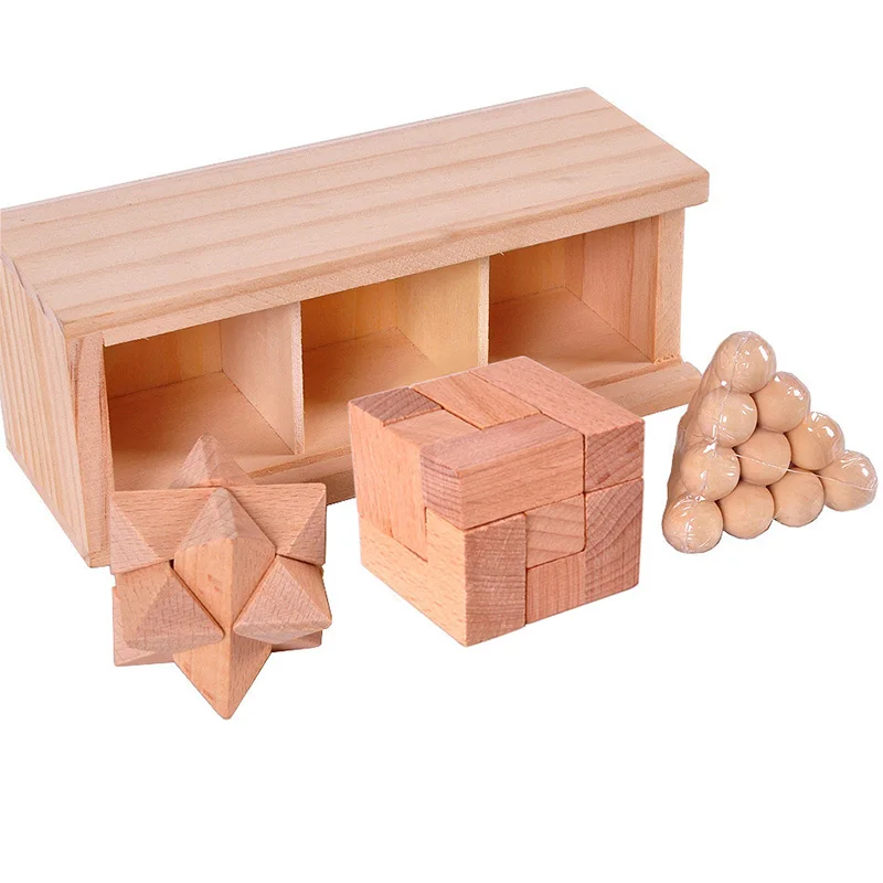 Ensemble de jouets de déverrouillage en bois avec boîte, jeu de puzzle 3D, Kong Ming Lu Ban Lock, QI pour enfants et adultes, casse-tête, cadeaux pour enfants