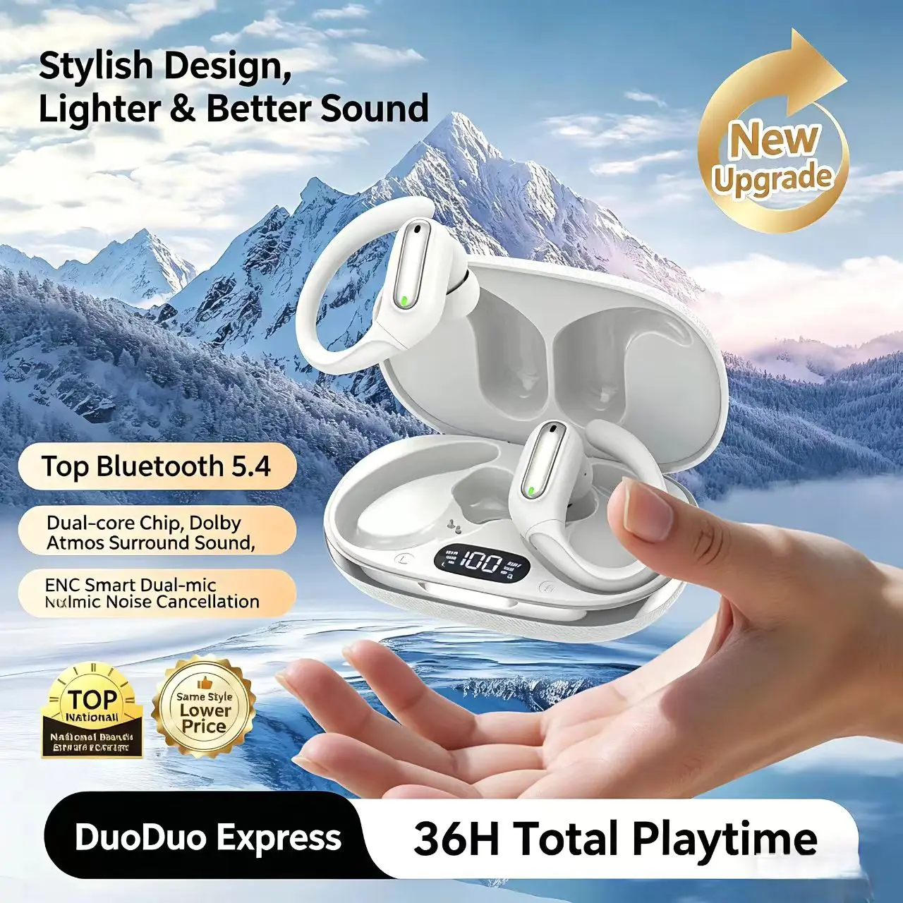 

Wireless Bluetooth Earphones Bluetooth 5.3 LED Display Sleep Non-In-Ear Ultra-Long Battery Life Imperceptible Wearing Music Play