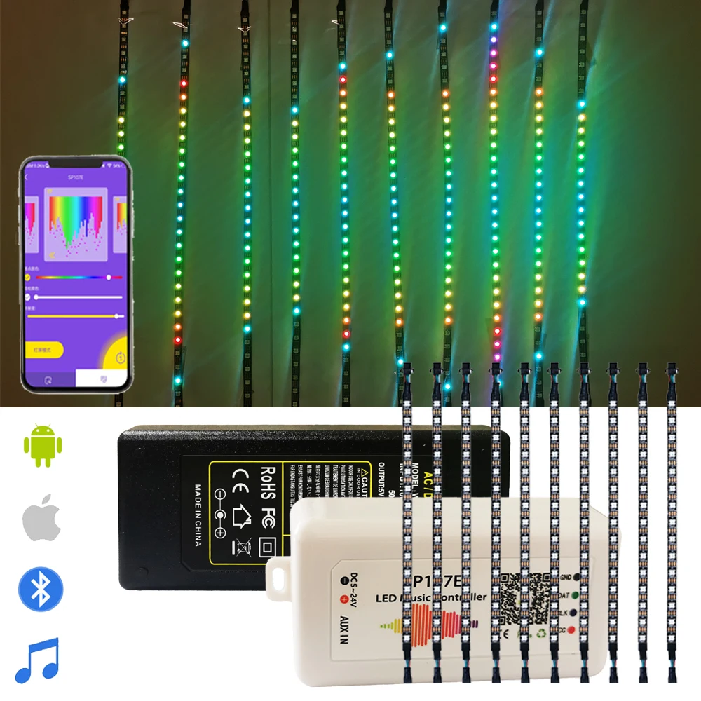 WS2812B WS2811 Music Rhythm Spectrum LED Strip Individually Addressable 5050 RGB Light SP107E BT Controller 12V 5V Power Supply