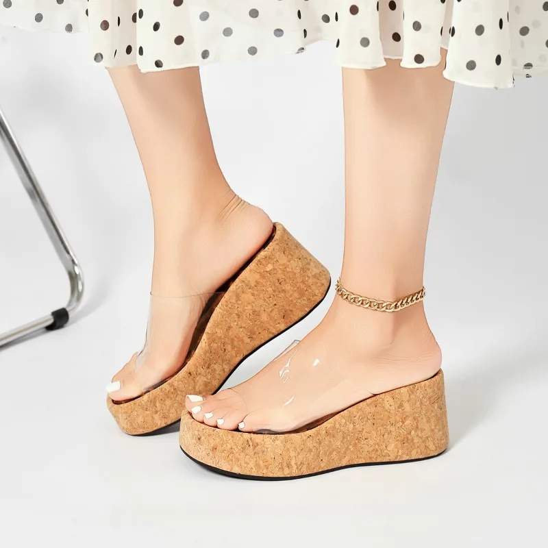 2026 New Simple Style Solid Wedge High Heels for Woman Fashion Fish Mouth Thick Soled Comfort Women Shoes Босоножки Женские view 5
