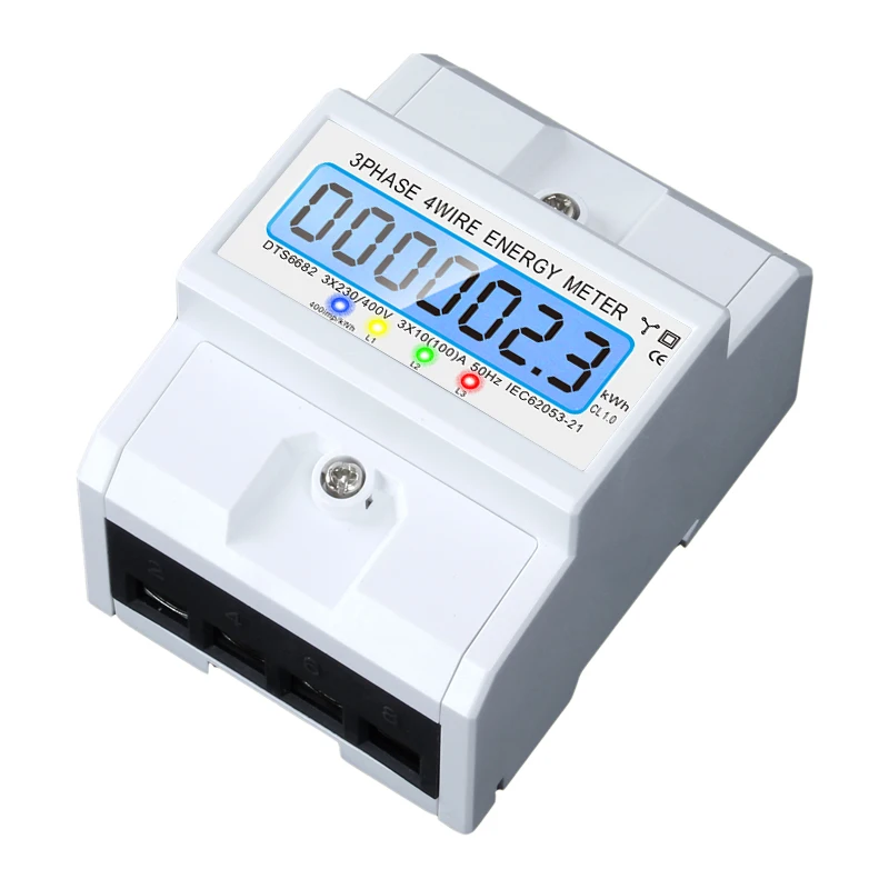 4P Guide Rail Type Digital Electric Meter LCD Display Three-Phase KWH Prepaid Meter