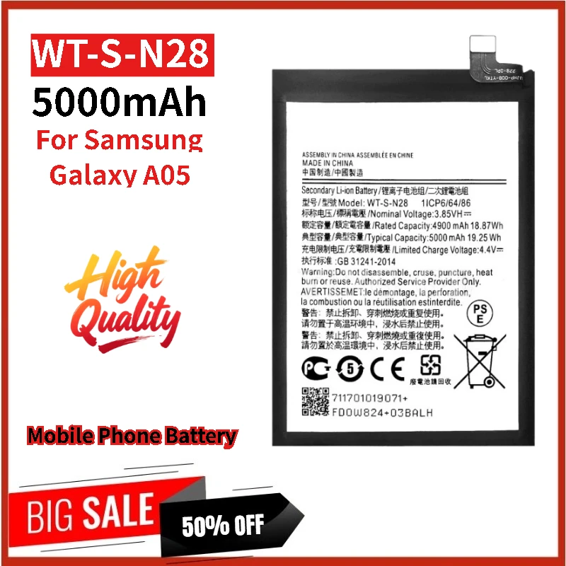 

High Quality For Samsung Galaxy A05 Brand-New Replacement Phone Battery WT-S-N28 3.85V 5000mAh