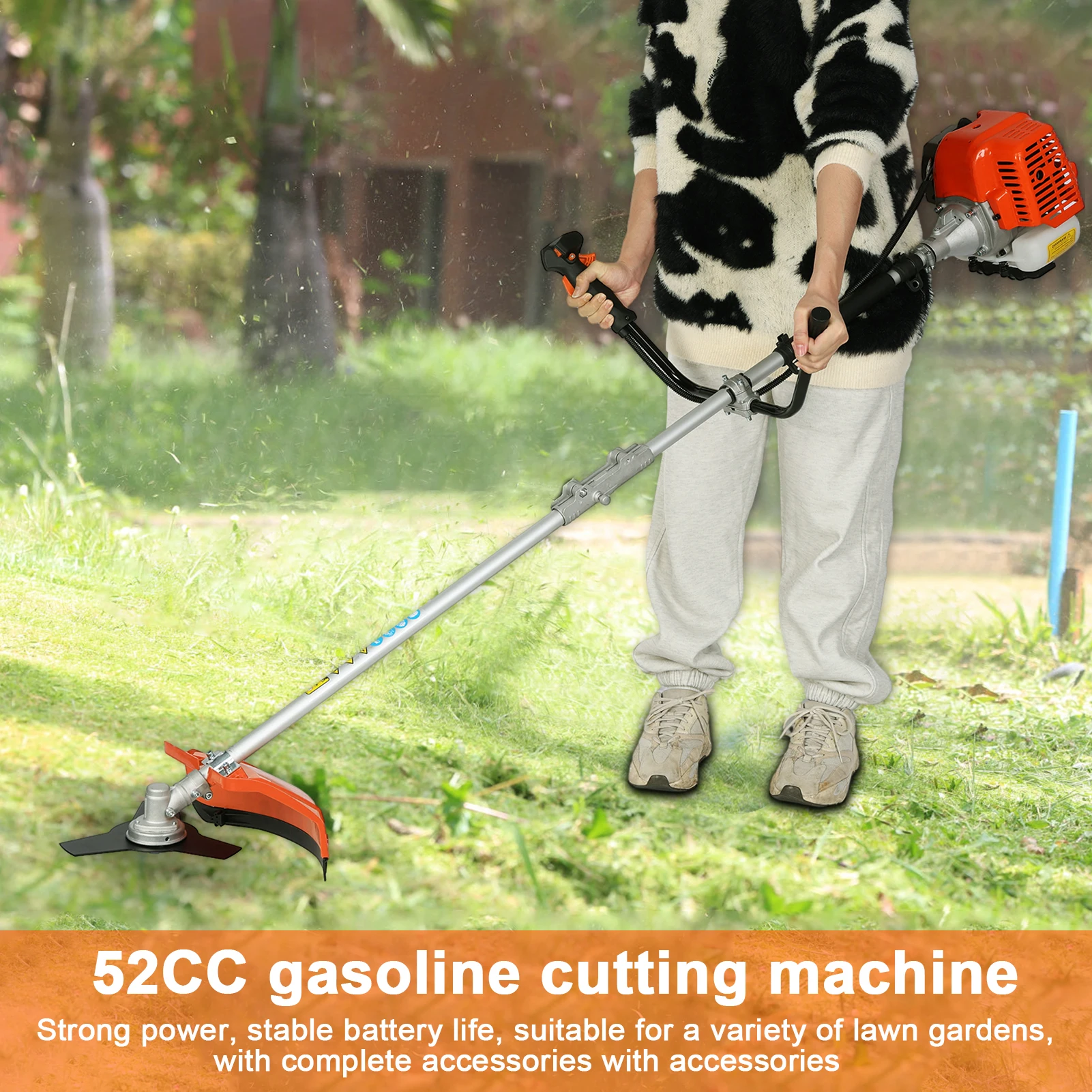 52cc Weed Wacker Gas Powered, 2 in 1 Cordless Hedge Trimmer, 2-Stroke Brush Cutter, Handheld Weed Eater, Plastic Handle