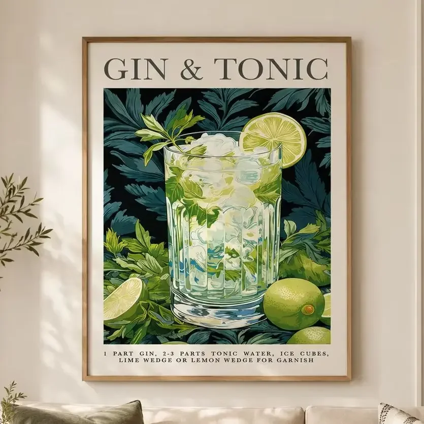 1pc frameless Canvas Painting Art Of Classic Gin And Tonic Poster,Canvas Wall Print,High‑Grade Home Decoration Artwork for Bedro