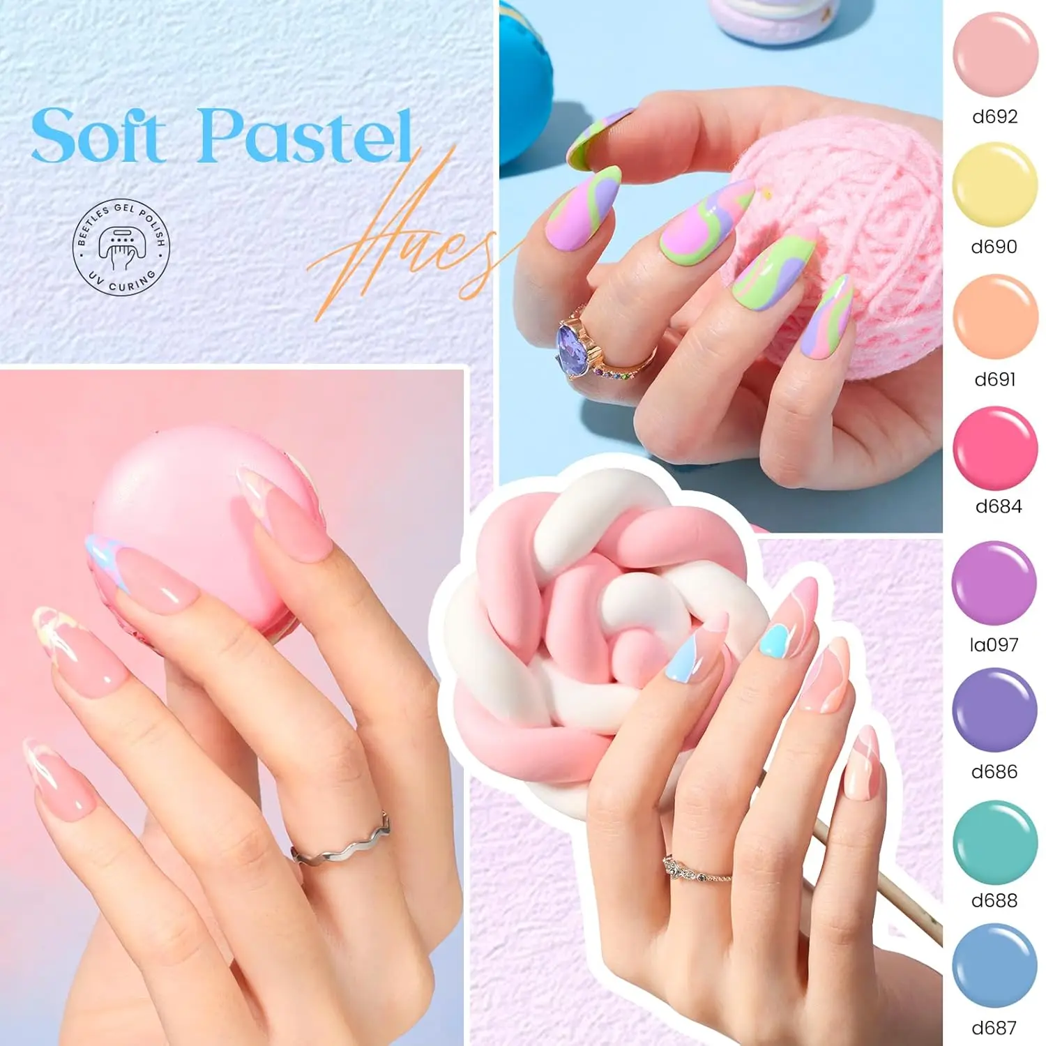 Juego de esmaltes de uñas en gel con purpurina reflectante de 50 colores con pincel fino para mujer - LED UV Soak Off