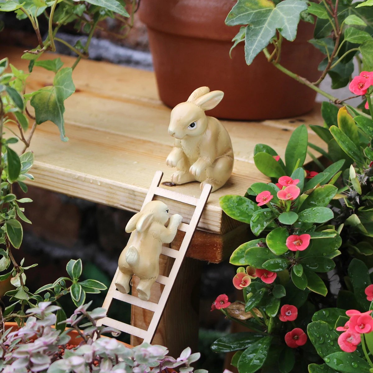 2PC/Rabbit Climbing Stairs - Outdoor Garden Garden Bonsai Statue - Home Decoration Statue - Easter Gift
