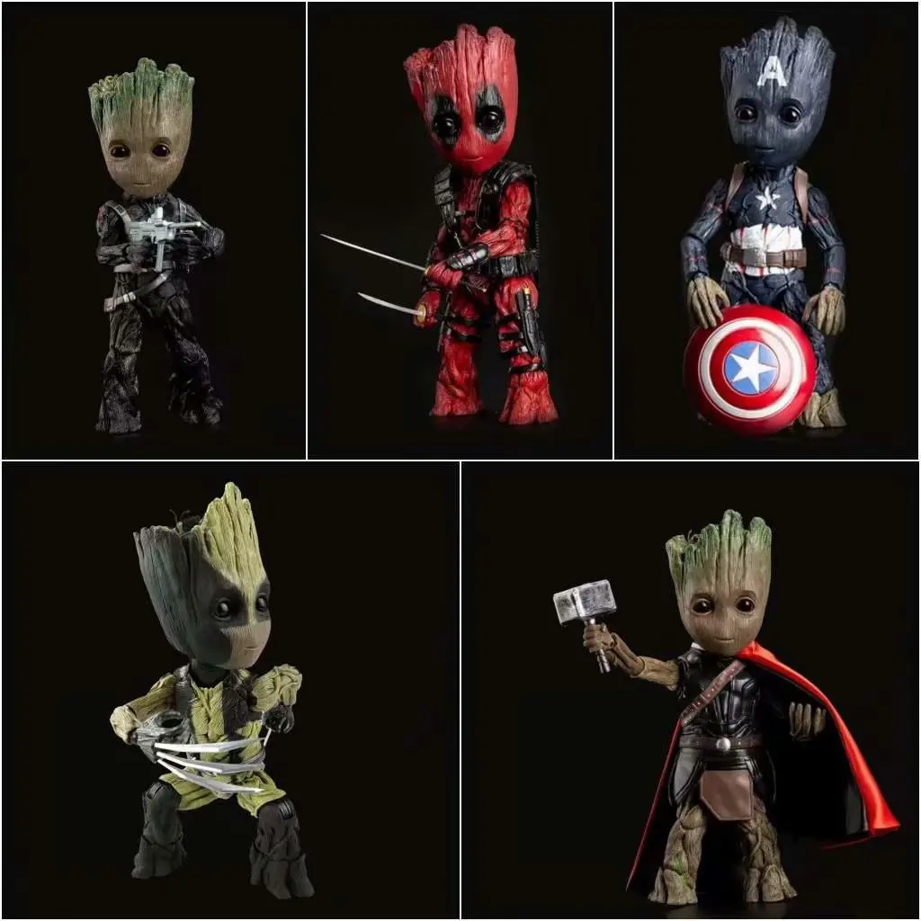 Marvel Avengers Anime Figure Groot COS Steve Rogers Bucky Barnes Thor Wolverine Deadpool Joint Movable Model Kids Toys Fans Gift