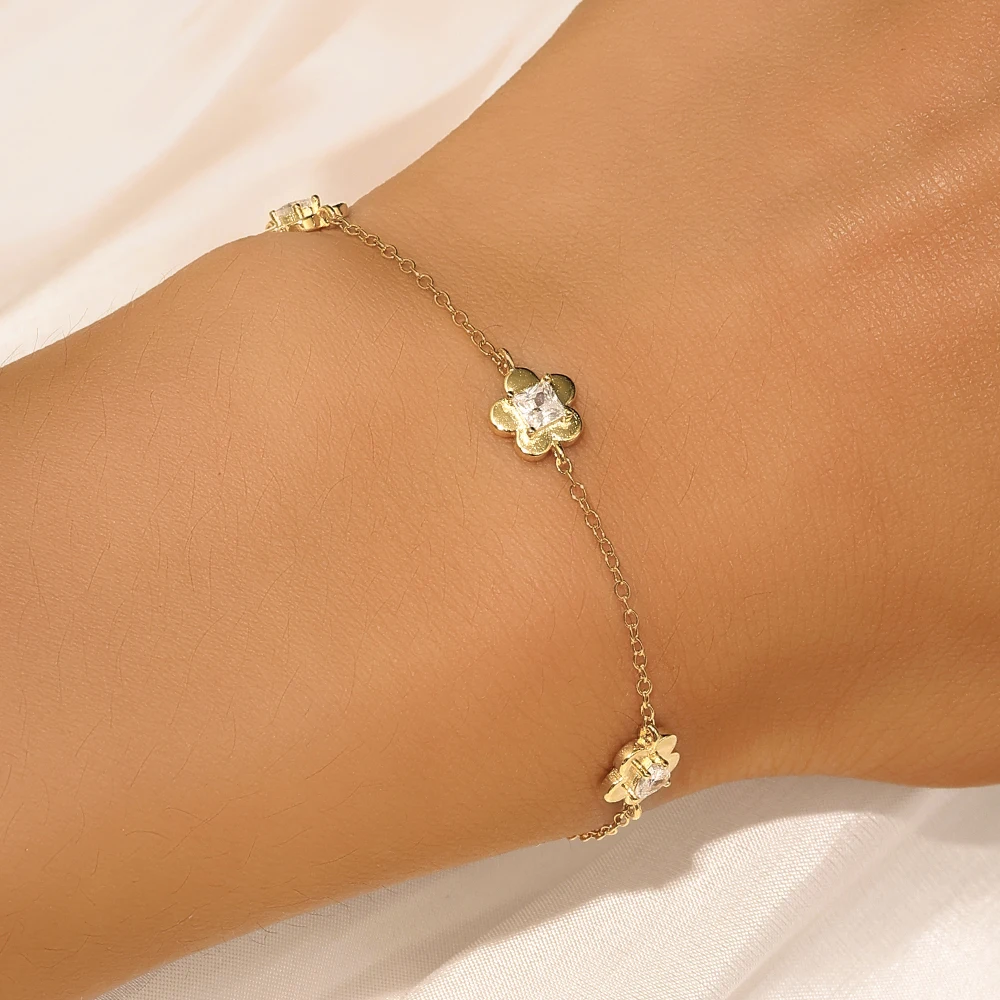 CANNER 925 Sterling Silver Minimalism Flower Bracelet For Women 18K Gold Plated Ins Four Ppointed Star Zircon Ins Fine Jewelry