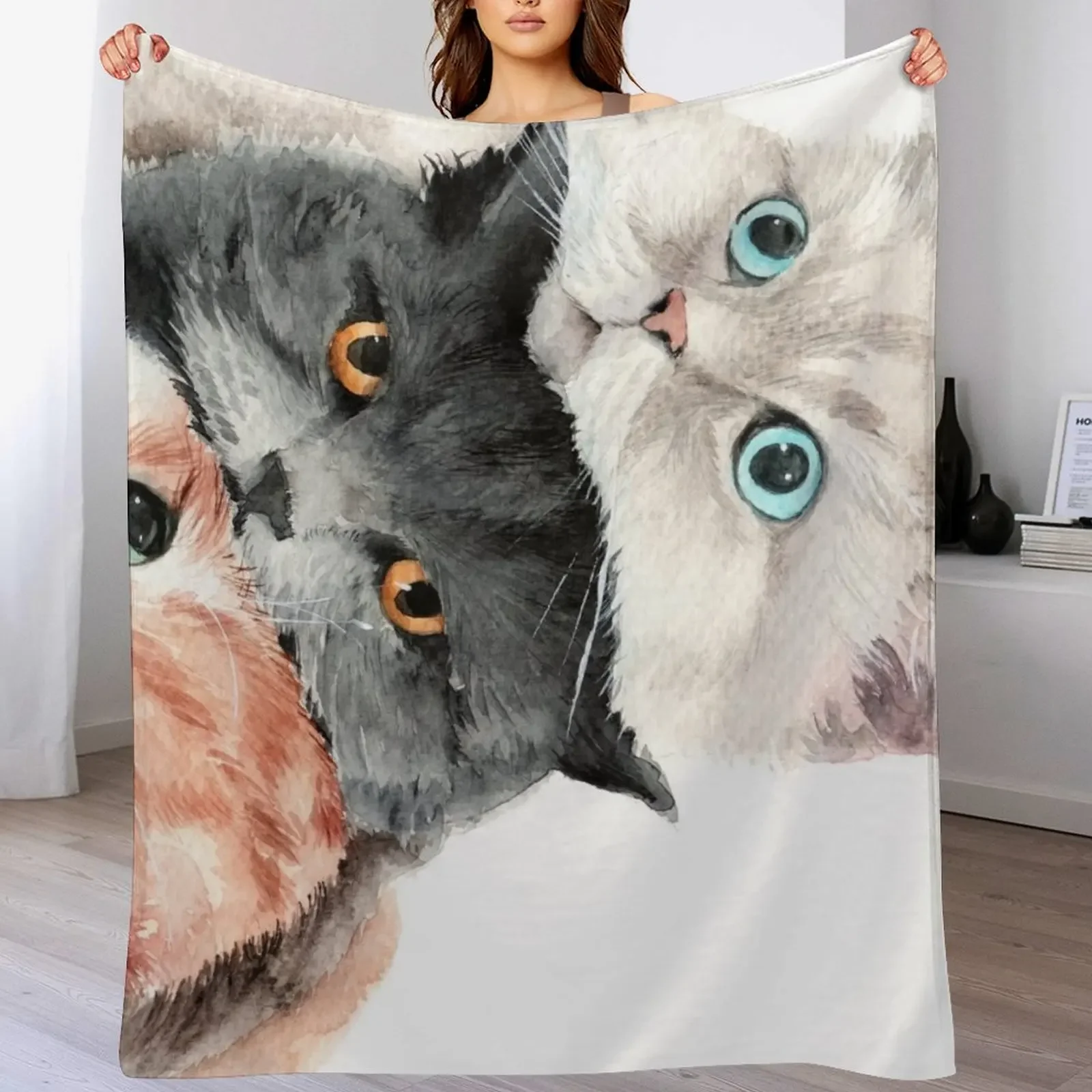 

Three cute cats Throw Blanket Picnic Hairys Nap Blankets