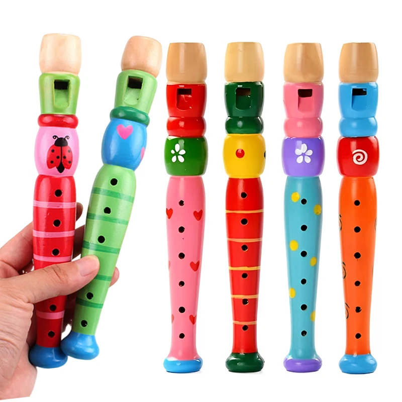 1PC 20cm 나무 플루트 다채로운 어린이 음악 악기 트럼펫 Buglet Hooter 교육 학습 어린이를위한 뮤지컬 장난감 TMZ