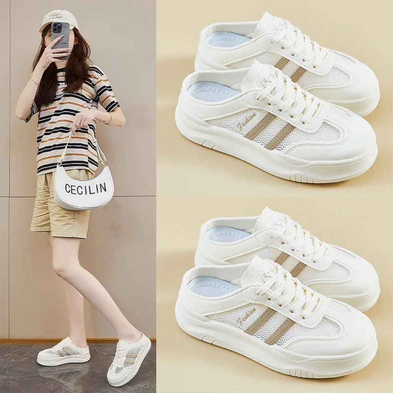 

2025Летние новые дышащие удобные легкие полутапочки высокого качества, повседневная женская обувь, женская модная обувь35-40