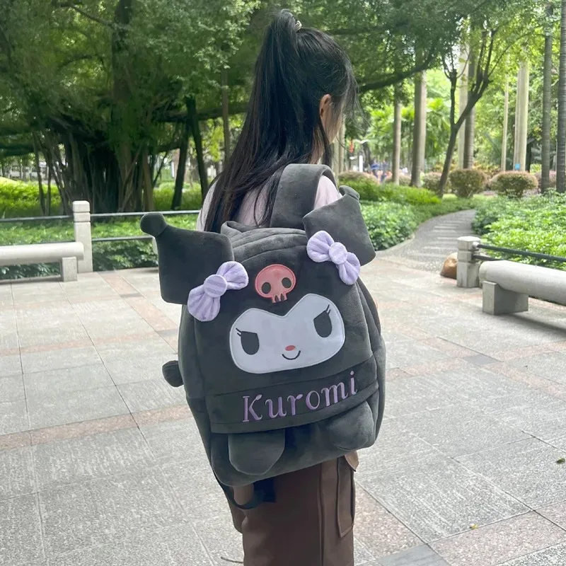 Kuromi Backpack,Anime Plush Schoolbag,Sanrio Hello Kitty Cute Large Capacity Stationery Pencil Case,Portable Travel Storage Bag