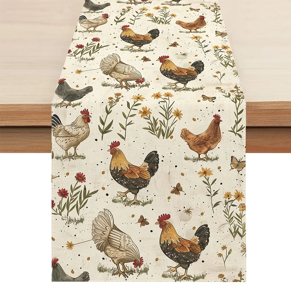 Rooster Hen Wildflower Butterfly Linen Table Runner Dresser Scarf Decor Farmhouse Kitchen Dining Table Table Runners Party Decor