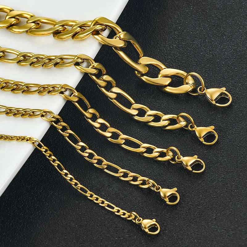 Gold Color Stainless Steel Necklace Figaro Chain for Men and Women Link Chain High Quality Jewelry Gift