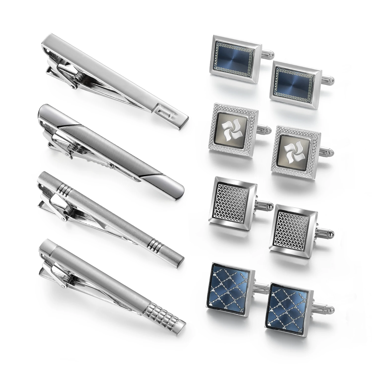 Tie Clip And Cufflink Set To Man Shirt Business Men's Cuff Tie Clip For Men Minimalist Tie Pin Pisa Ties Silver Blue Man Jewelry